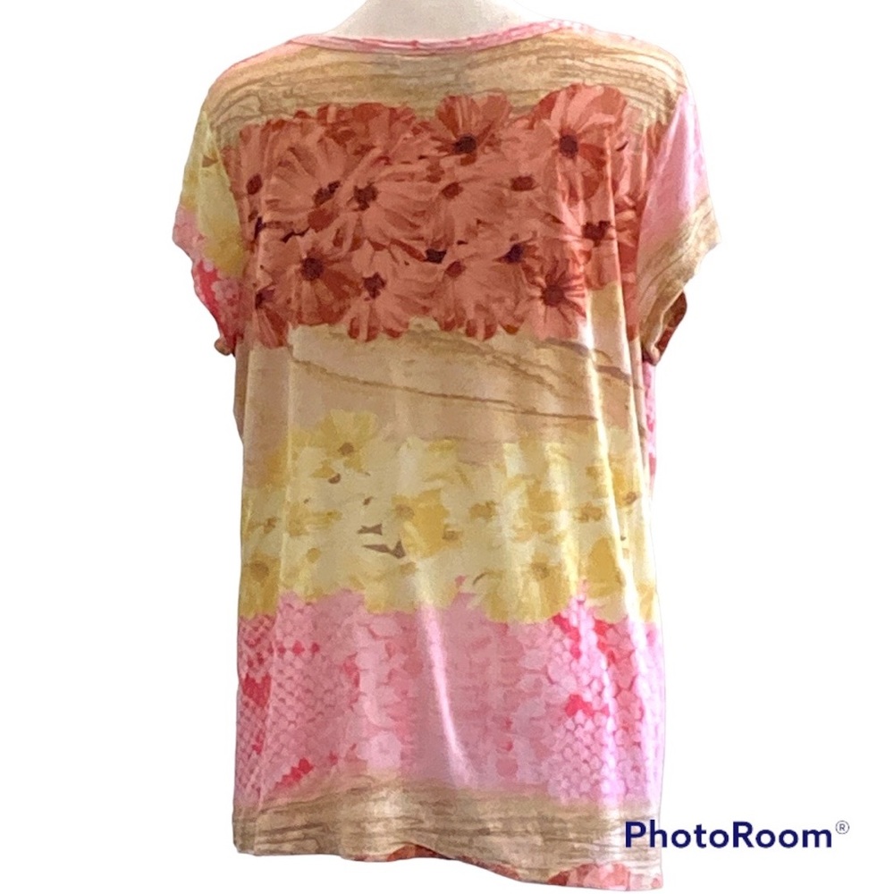 Simply Vera Pink and Yellow Pastel Tee, Size XL - Picture 2 of 6